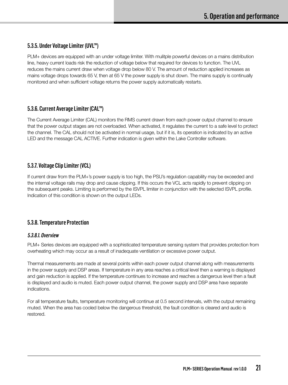 Operation and performance | Lab.gruppen PLM 20K44 User Manual | Page 21 / 92