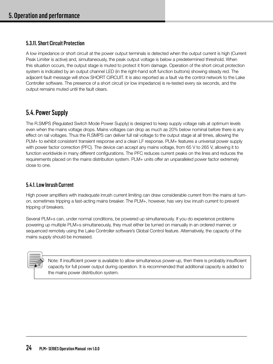 Operation and performance 24, Power supply | Lab.gruppen PLM 20K44 User Manual | Page 24 / 92