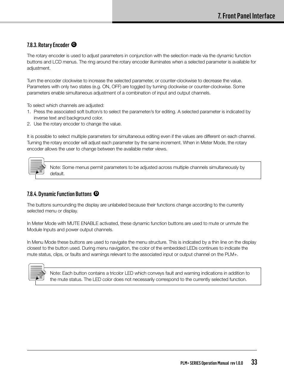 Front panel interface | Lab.gruppen PLM 20K44 User Manual | Page 33 / 92