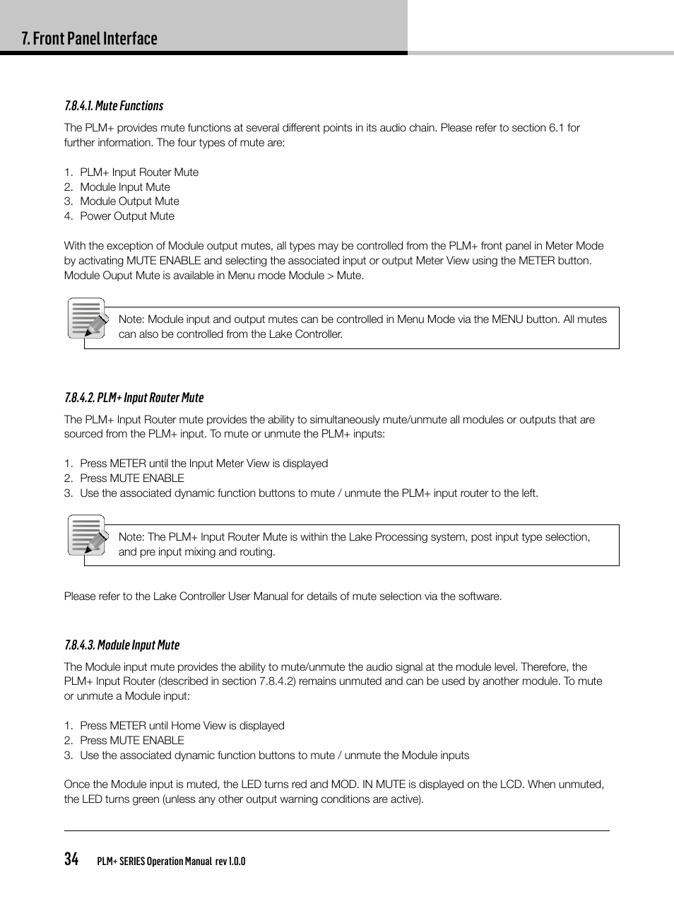 Front panel interface 34 | Lab.gruppen PLM 20K44 User Manual | Page 34 / 92