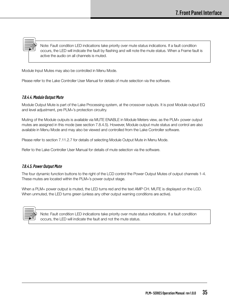 Front panel interface | Lab.gruppen PLM 20K44 User Manual | Page 35 / 92