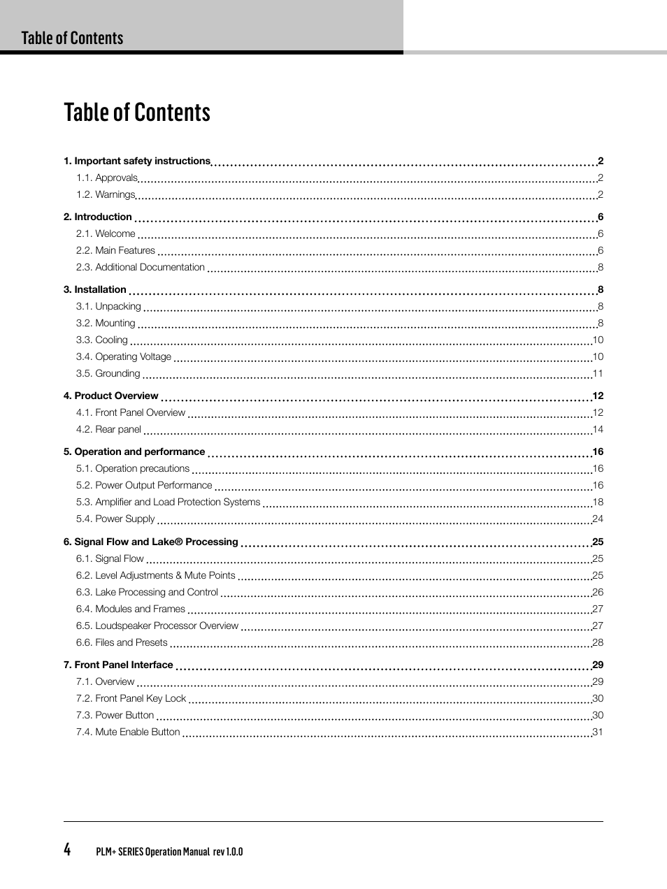 Lab.gruppen PLM 20K44 User Manual | Page 4 / 92