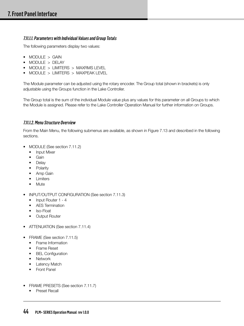 Front panel interface 44 | Lab.gruppen PLM 20K44 User Manual | Page 44 / 92