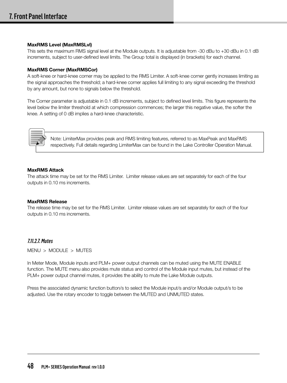 Front panel interface 48 | Lab.gruppen PLM 20K44 User Manual | Page 48 / 92