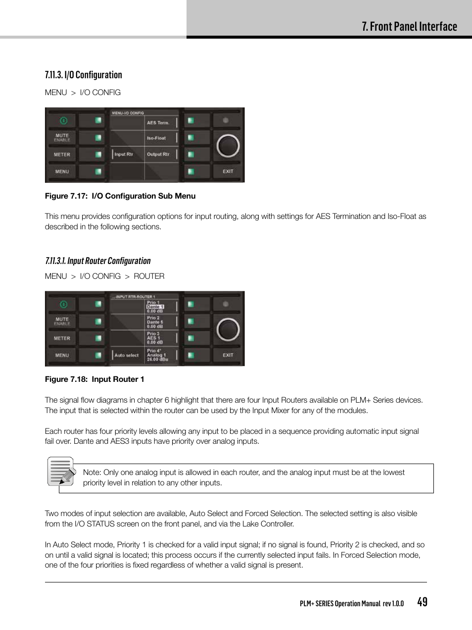 Front panel interface | Lab.gruppen PLM 20K44 User Manual | Page 49 / 92