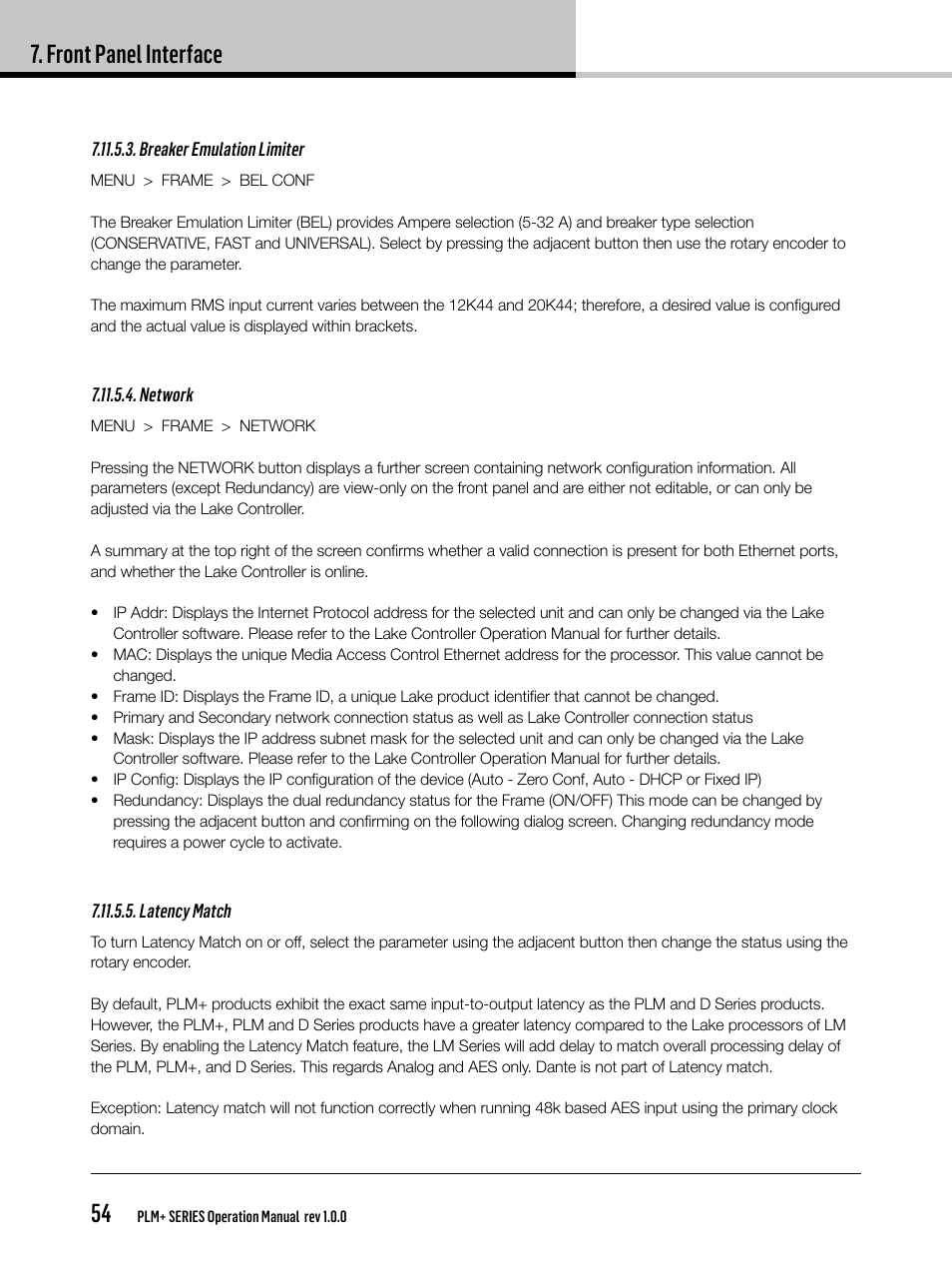 Front panel interface 54 | Lab.gruppen PLM 20K44 User Manual | Page 54 / 92