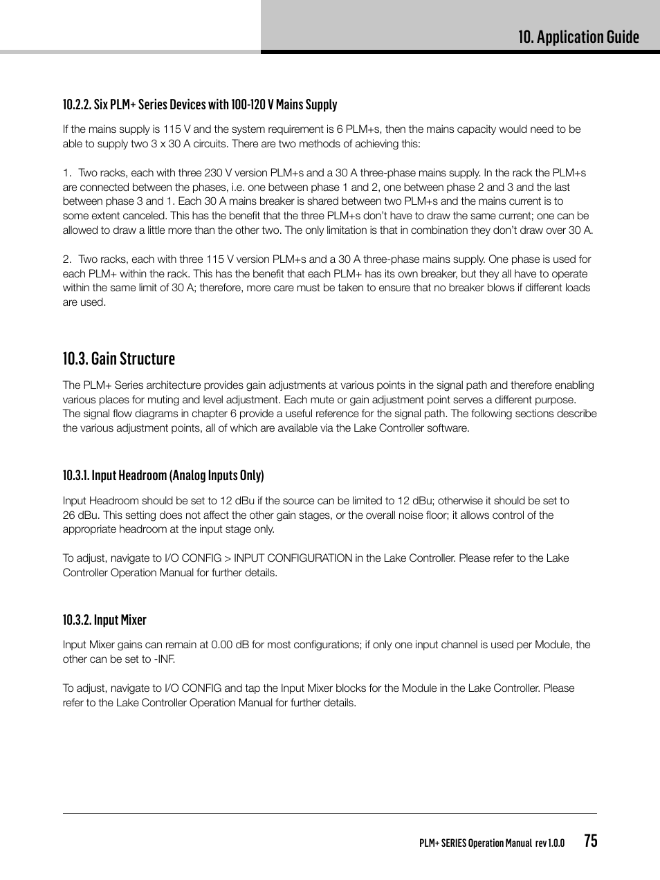 Application guide, Gain structure | Lab.gruppen PLM 20K44 User Manual | Page 75 / 92