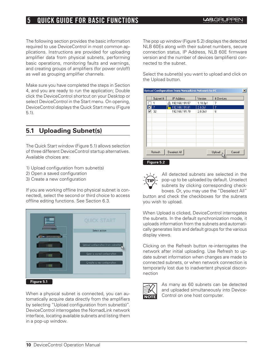 5 quick guide for basic functions, 1 uploading subnet(s) | Lab.gruppen Bridge User Manual | Page 10 / 37