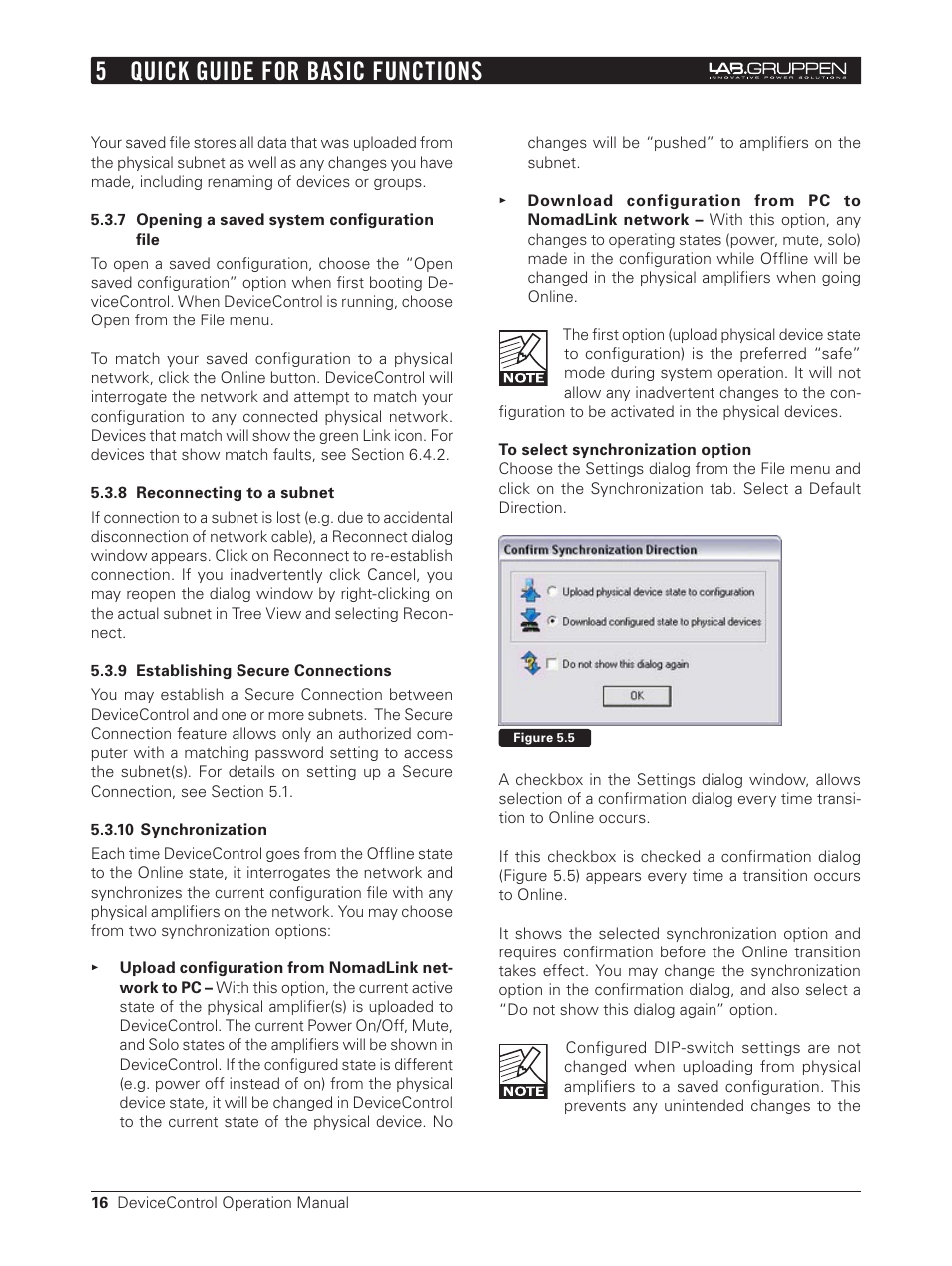 7 opening a saved system configuration file, 8 reconnecting to a subnet, 9 establishing secure connections | 10 synchronization, 5 quick guide for basic functions | Lab.gruppen Bridge User Manual | Page 16 / 37