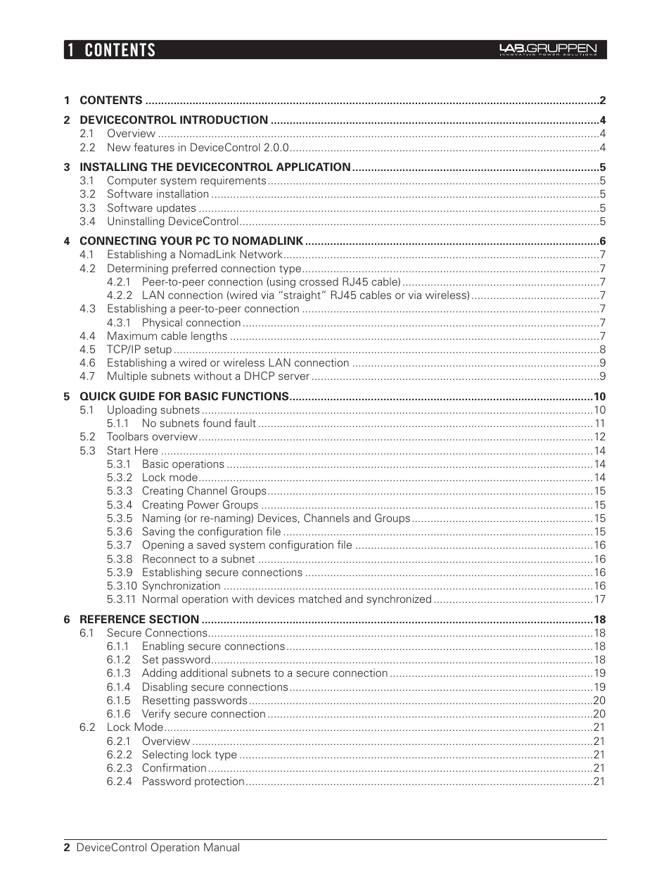 1 contents | Lab.gruppen Bridge User Manual | Page 2 / 37