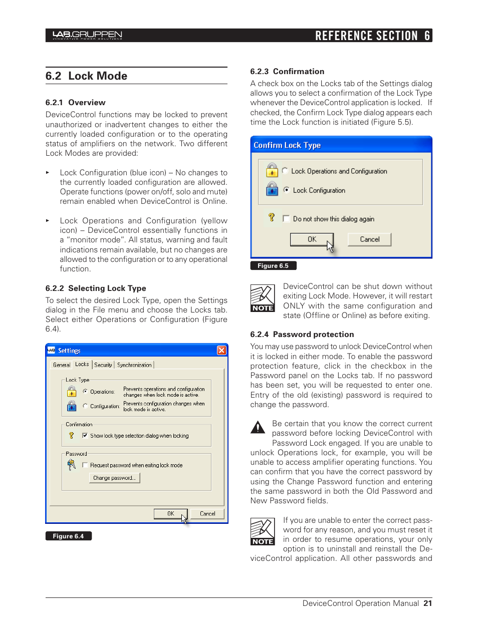 2 lock mode, 1 overview, 2 selecting lock type | 3 confirmation, 4 password protection | Lab.gruppen Bridge User Manual | Page 21 / 37