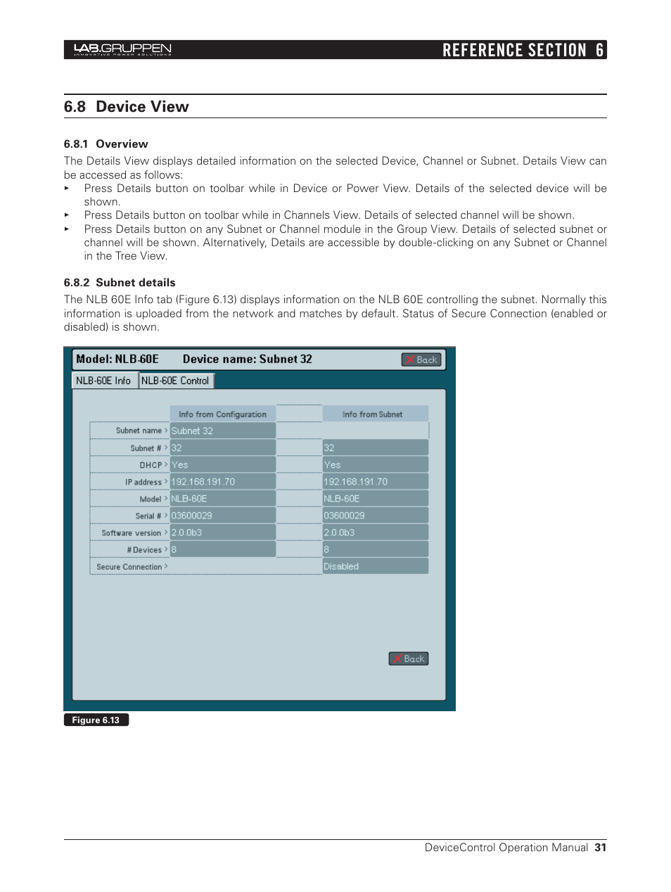 8 device view, 1 overview, 2 subnet details | Lab.gruppen Bridge User Manual | Page 31 / 37