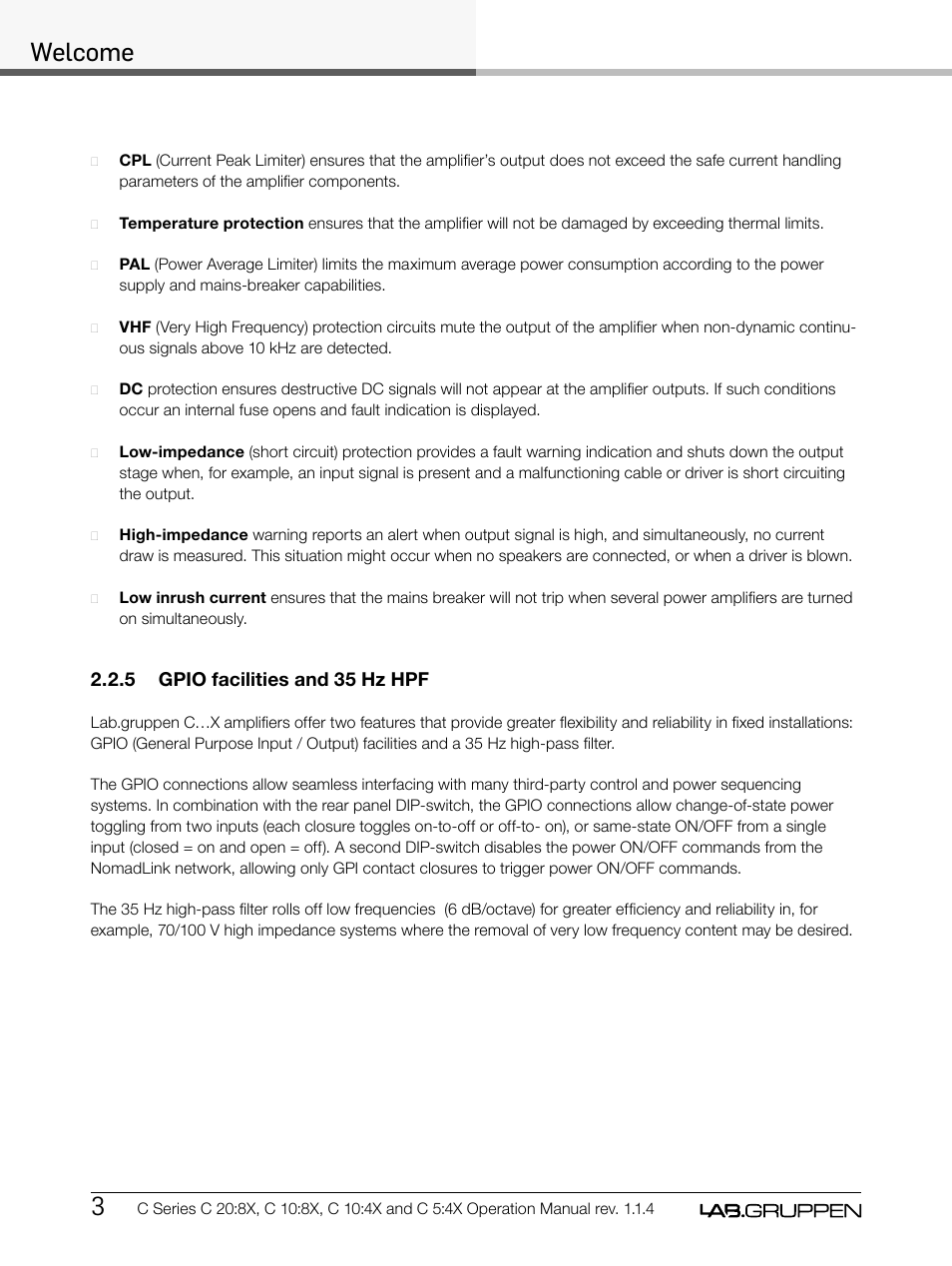 Welcome | Lab.gruppen C Series 5:4X User Manual | Page 10 / 48