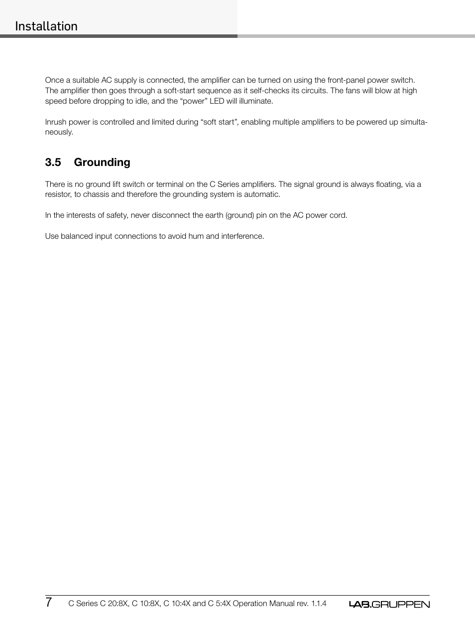 Installation | Lab.gruppen C Series 5:4X User Manual | Page 14 / 48