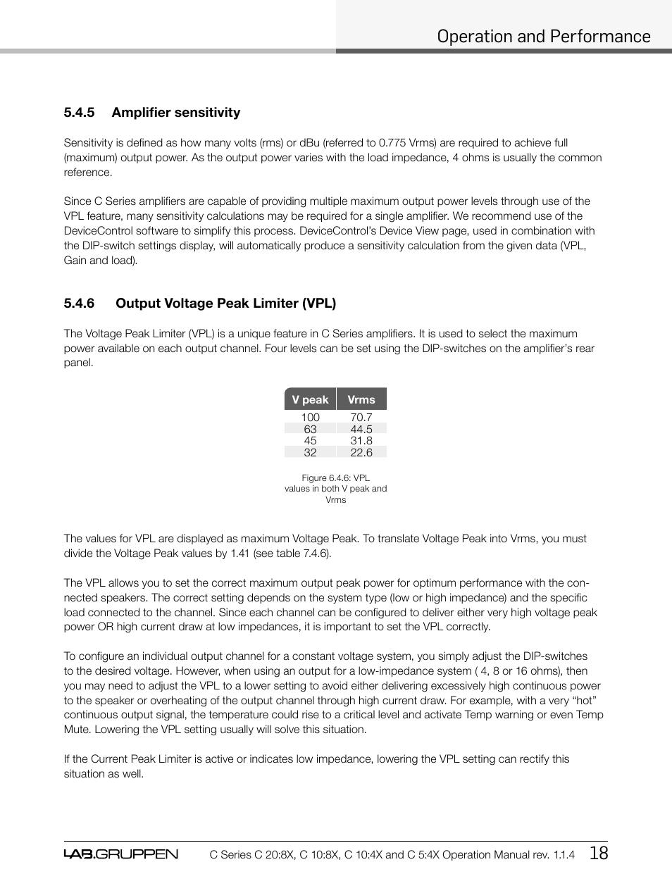 Operation and performance 18 | Lab.gruppen C Series 5:4X User Manual | Page 25 / 48
