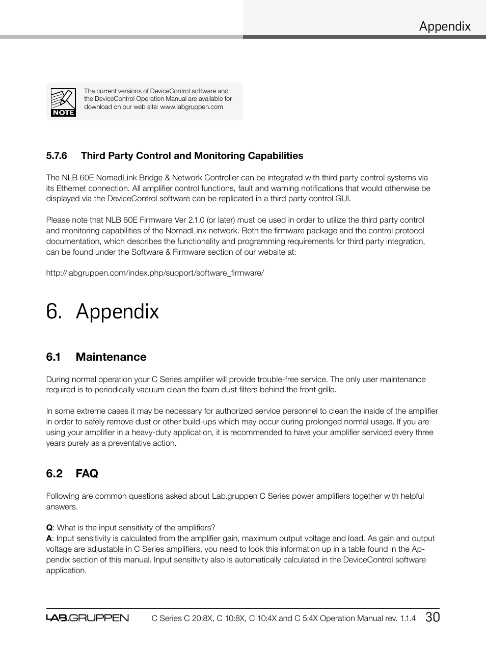 Appendix, Appendix 30 | Lab.gruppen C Series 5:4X User Manual | Page 37 / 48