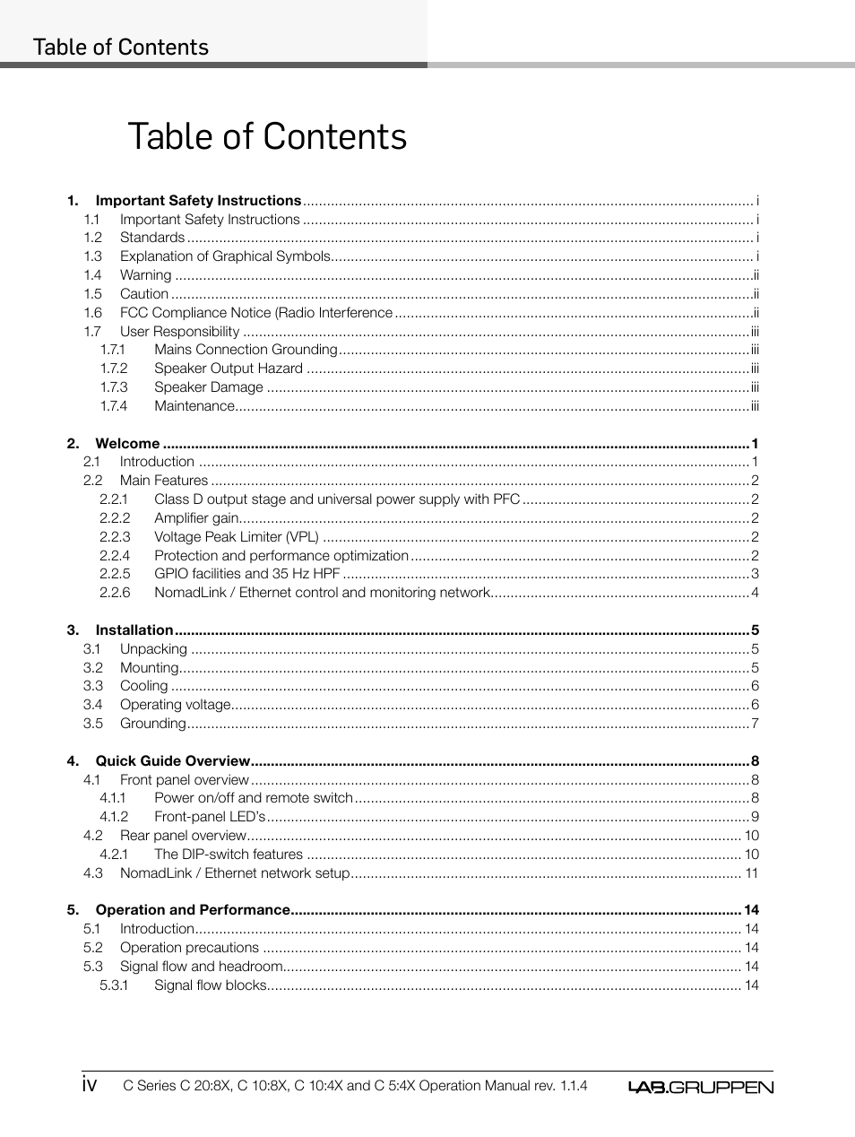 Lab.gruppen C Series 5:4X User Manual | Page 6 / 48