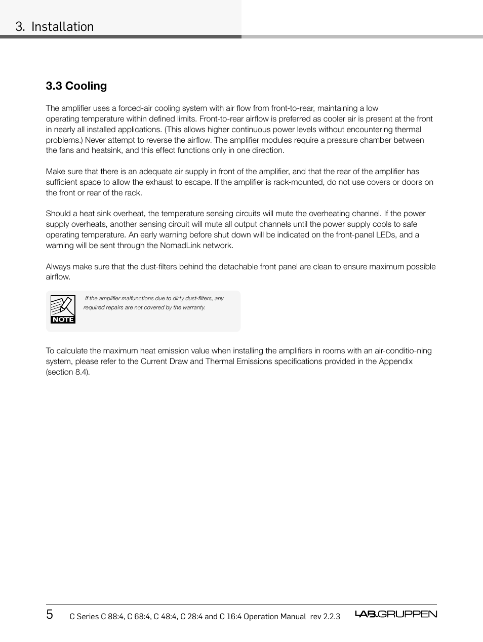 Installation, 3 cooling | Lab.gruppen C Series 88:4 User Manual | Page 12 / 44