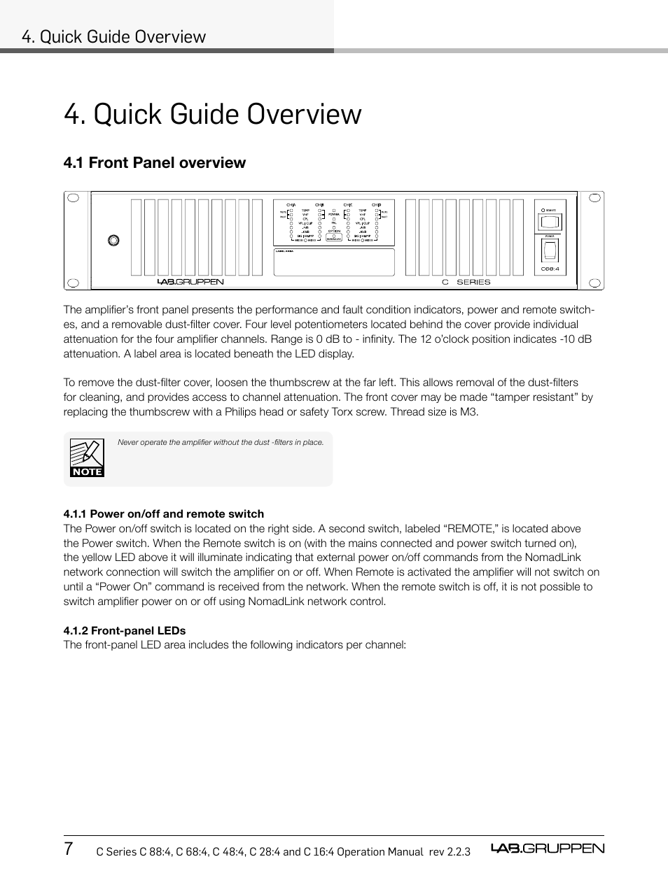 Quick guide overview | Lab.gruppen C Series 88:4 User Manual | Page 14 / 44