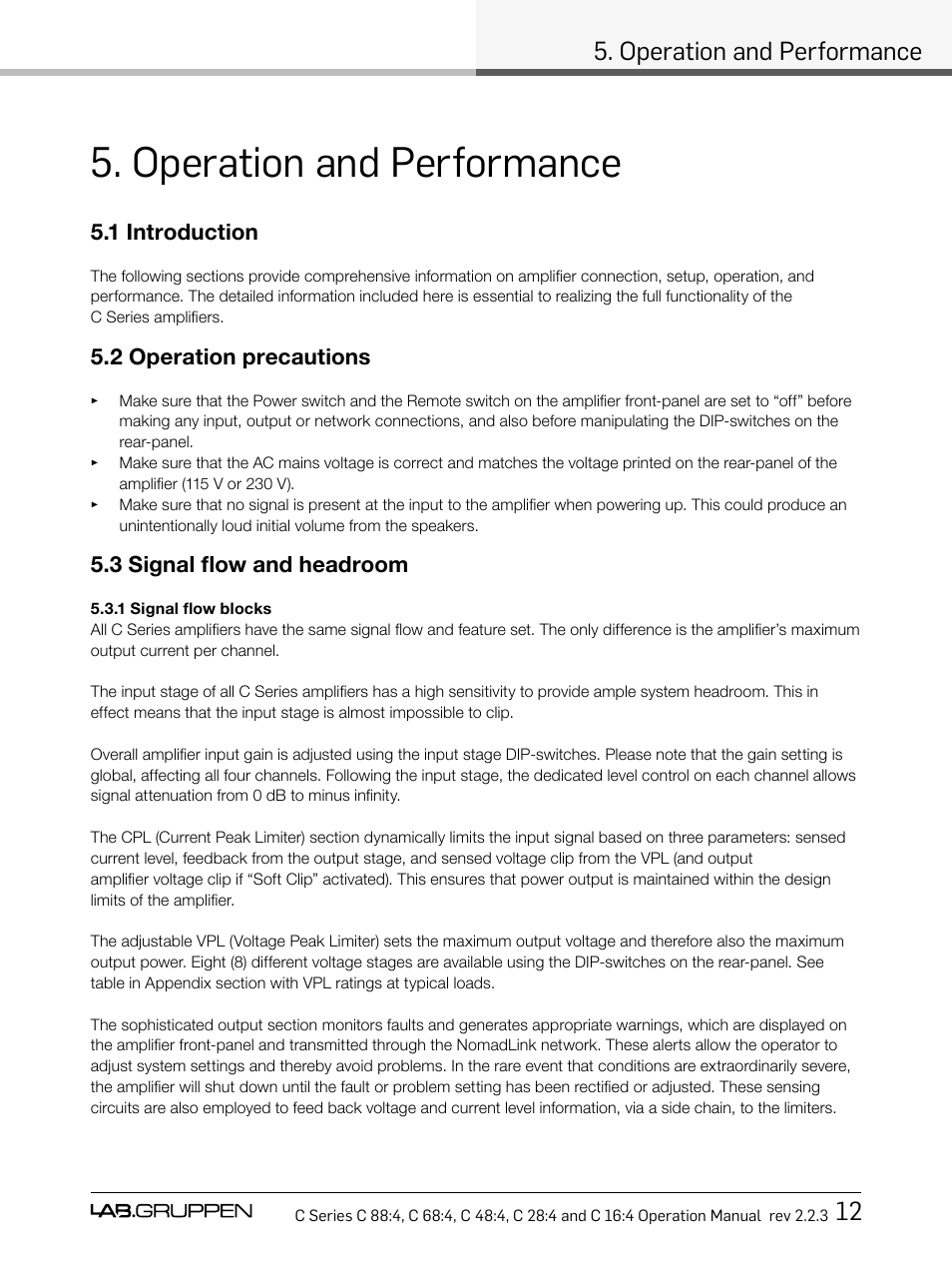 Operation and performance, Operation and performance 12 | Lab.gruppen C Series 88:4 User Manual | Page 19 / 44