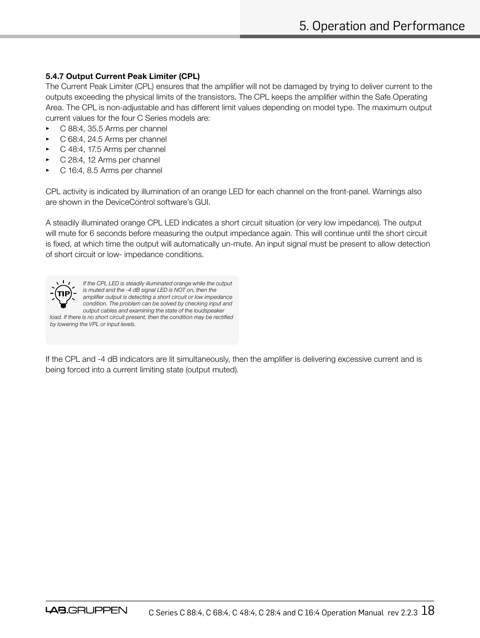 Operation and performance 18 | Lab.gruppen C Series 88:4 User Manual | Page 25 / 44