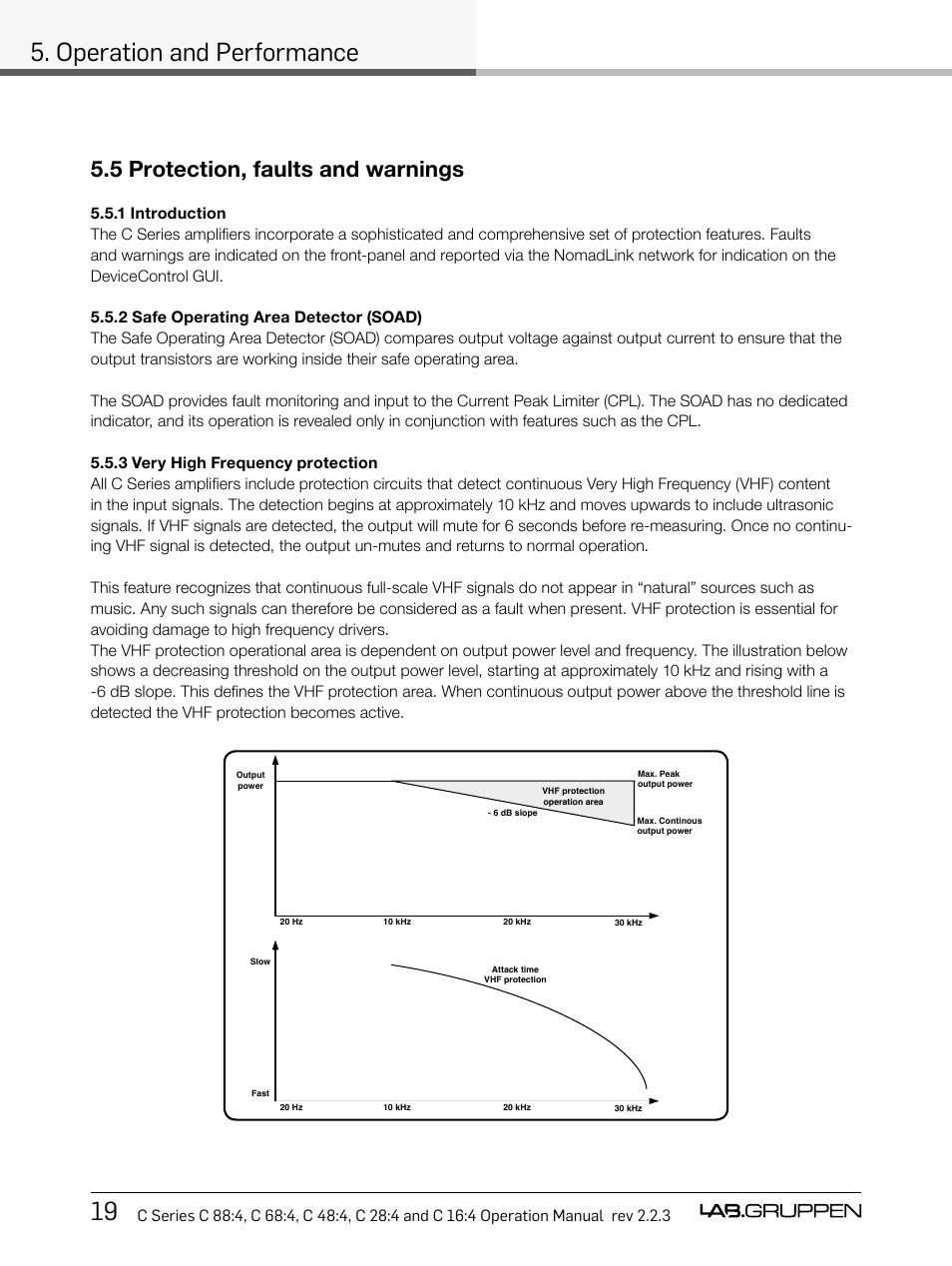 19 5. operation and performance, 5 protection, faults and warnings | Lab.gruppen C Series 88:4 User Manual | Page 26 / 44