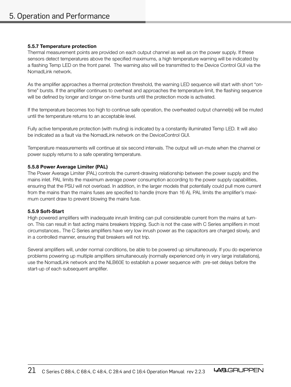 21 5. operation and performance | Lab.gruppen C Series 88:4 User Manual | Page 28 / 44