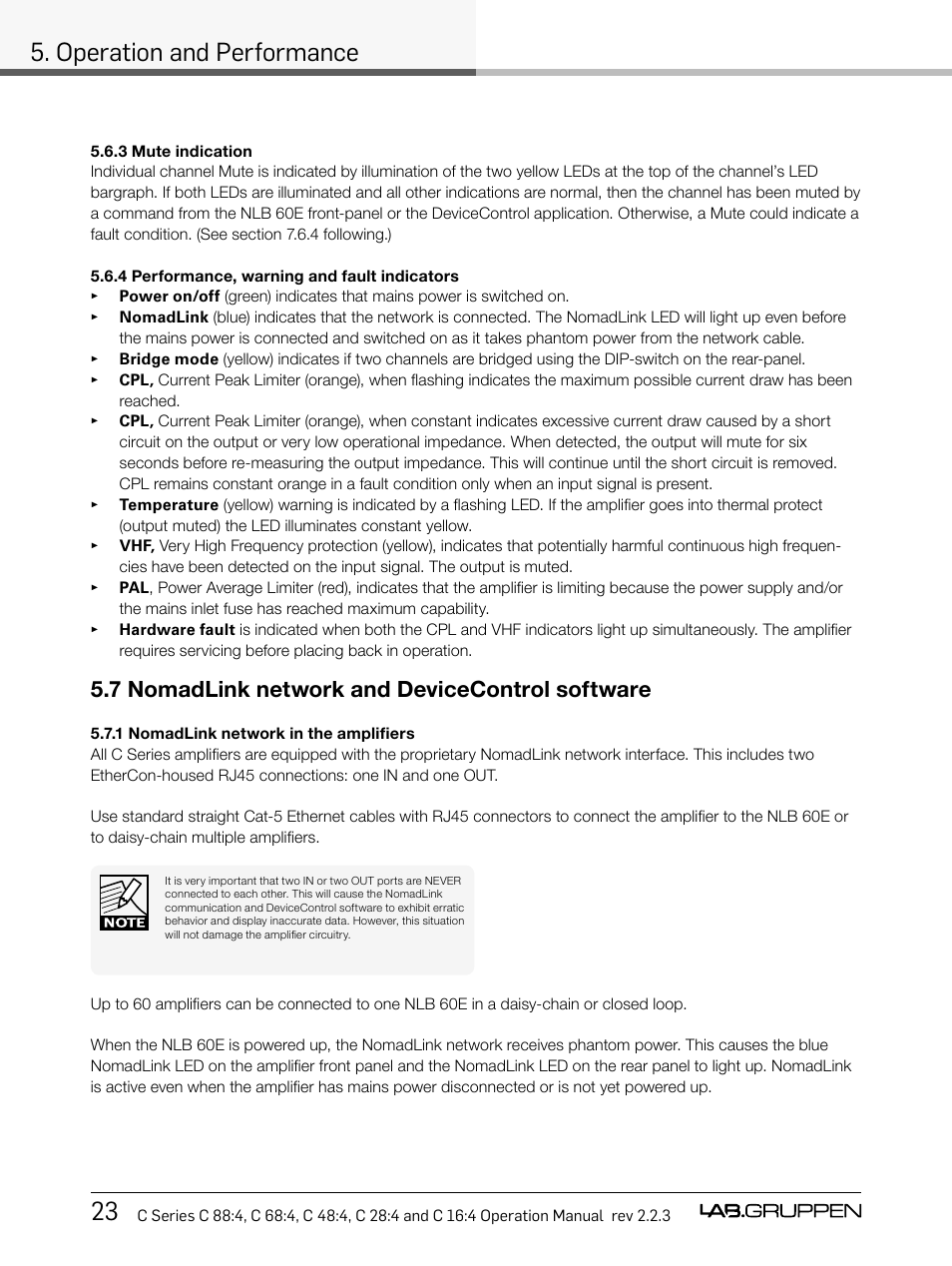 23 5. operation and performance, 7 nomadlink network and devicecontrol software | Lab.gruppen C Series 88:4 User Manual | Page 30 / 44