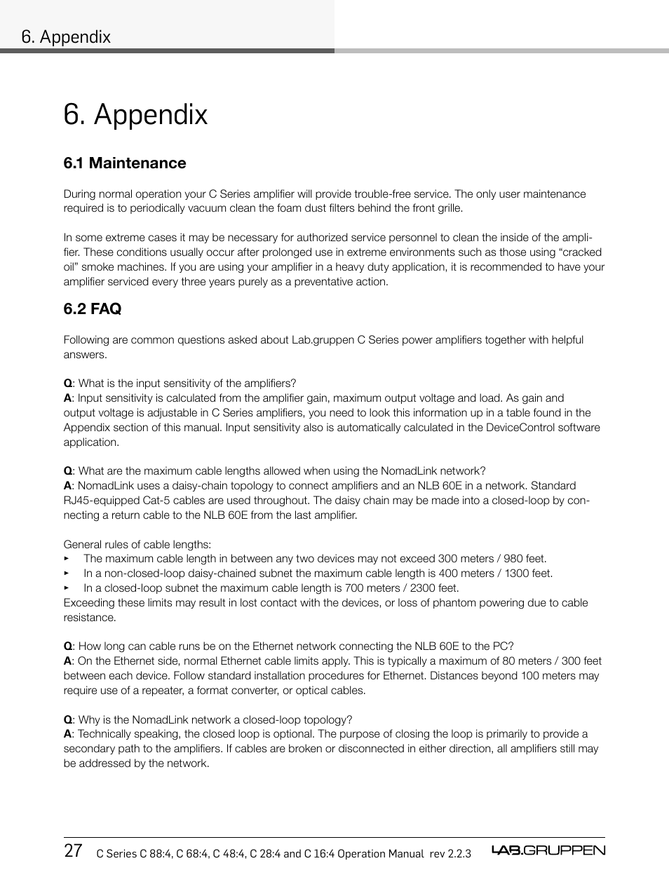 Appendix, 27 6. appendix | Lab.gruppen C Series 88:4 User Manual | Page 34 / 44