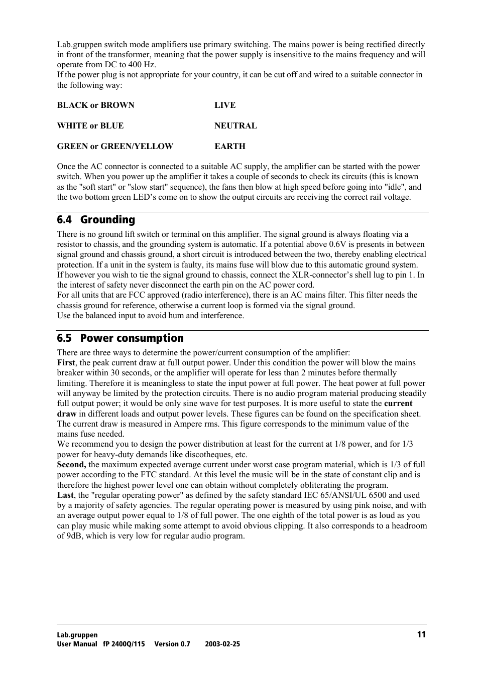 Grounding, Power consumption, Skq= dêçìåçáåö | Skr= mçïéê=езелмгйнбзе | Lab.gruppen fP 2400Q User Manual | Page 12 / 20