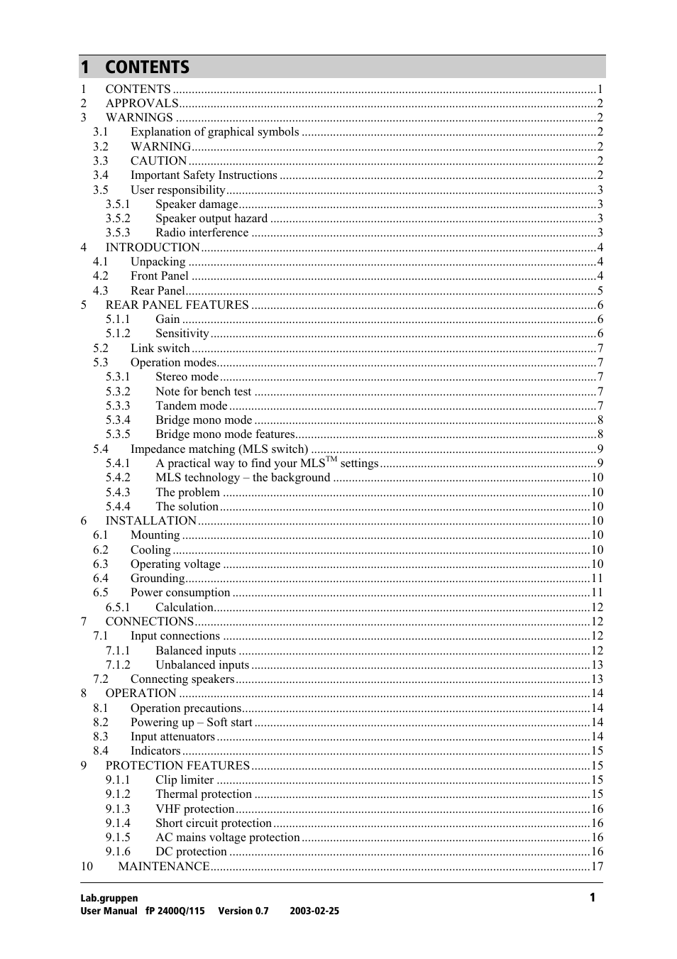 Lab.gruppen fP 2400Q User Manual | Page 2 / 20