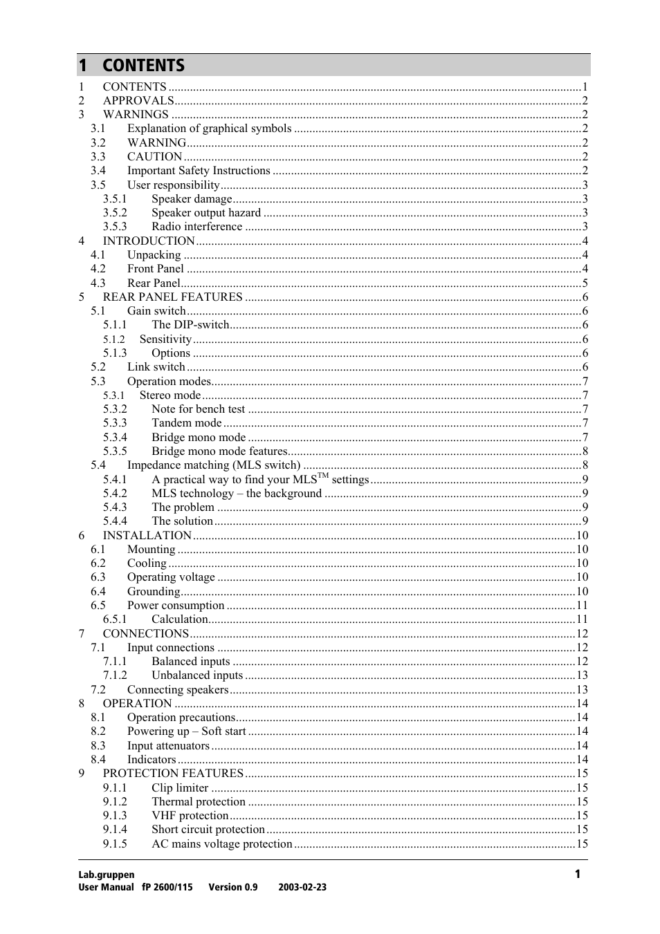 Lab.gruppen fP2600 User Manual | Page 2 / 19