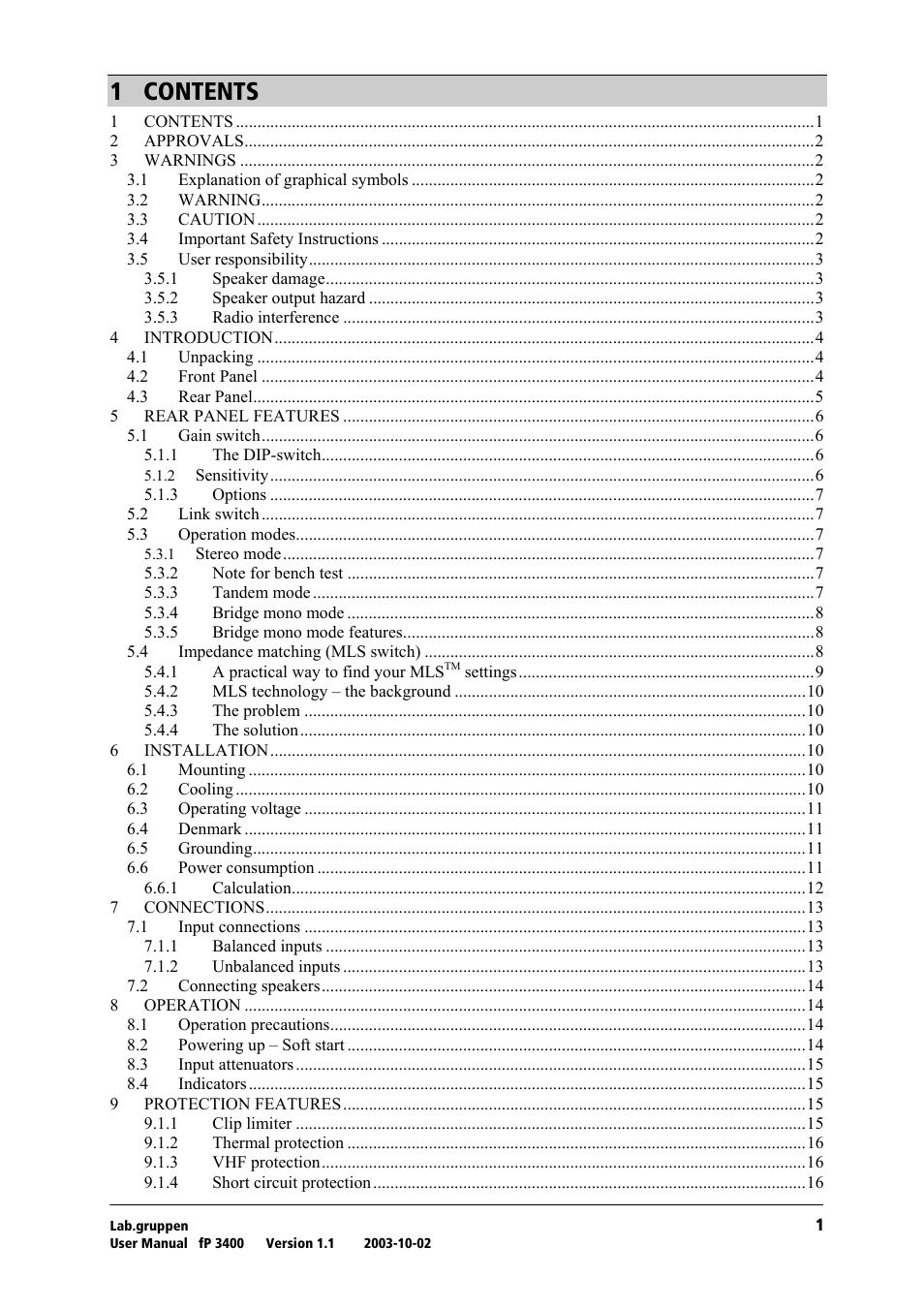 Lab.gruppen fP 3400 User Manual | Page 2 / 20