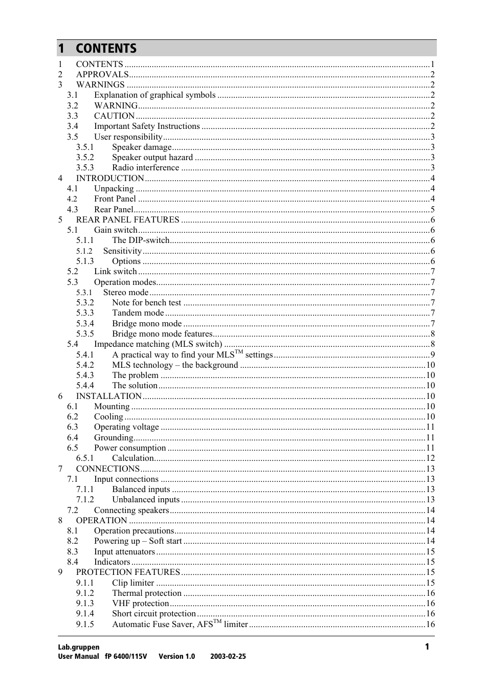 Lab.gruppen fP 6400 User Manual | Page 2 / 20