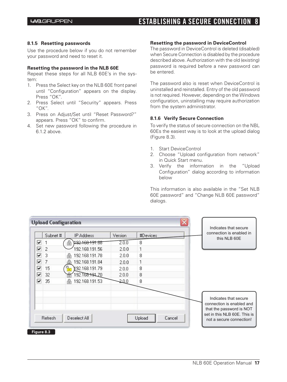 6 verify secure connection, Establishing a secure connection 8 | Lab.gruppen NLB 60E NomadLink User Manual | Page 17 / 35