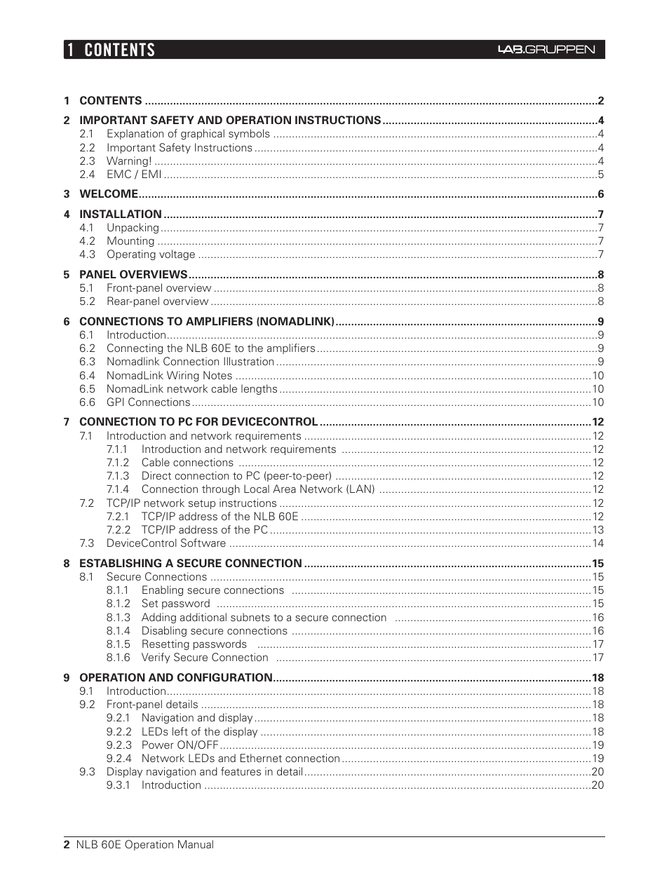 Lab.gruppen NLB 60E NomadLink User Manual | Page 2 / 35