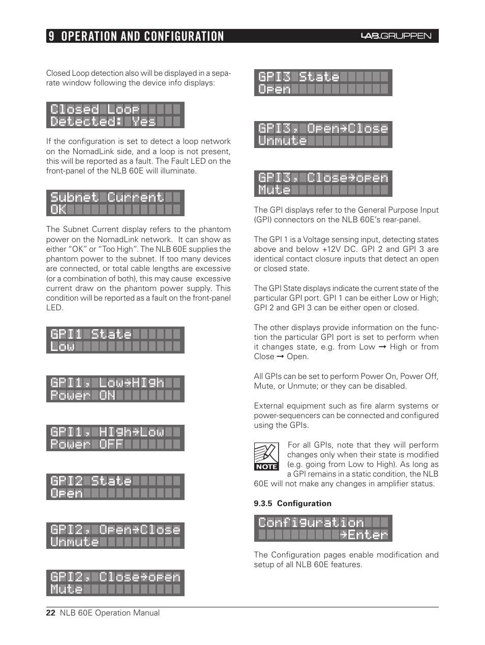 5 configuration, 9 operation and configuration | Lab.gruppen NLB 60E NomadLink User Manual | Page 22 / 35
