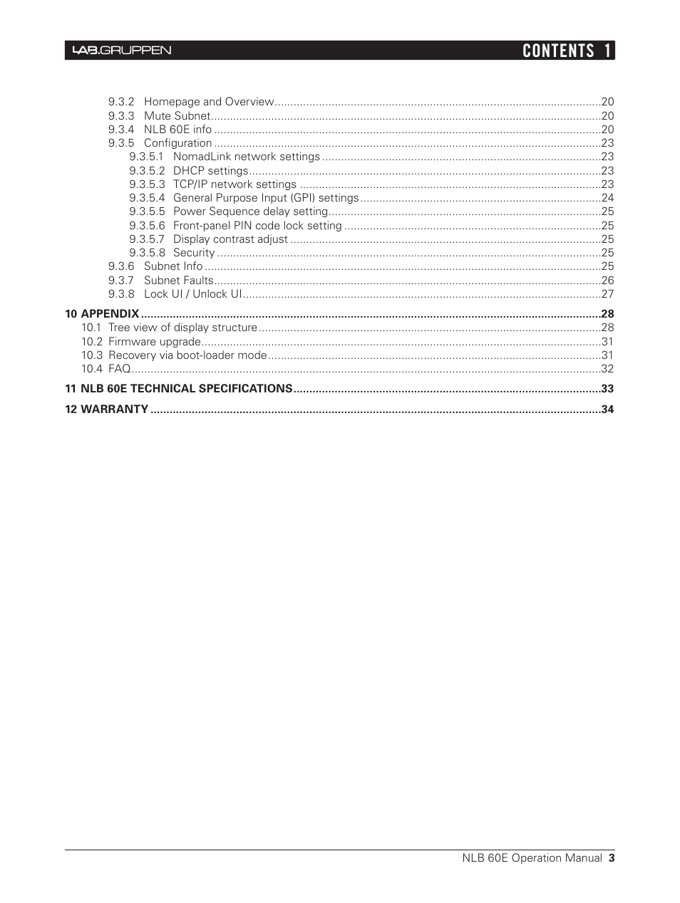 Contents 1 | Lab.gruppen NLB 60E NomadLink User Manual | Page 3 / 35