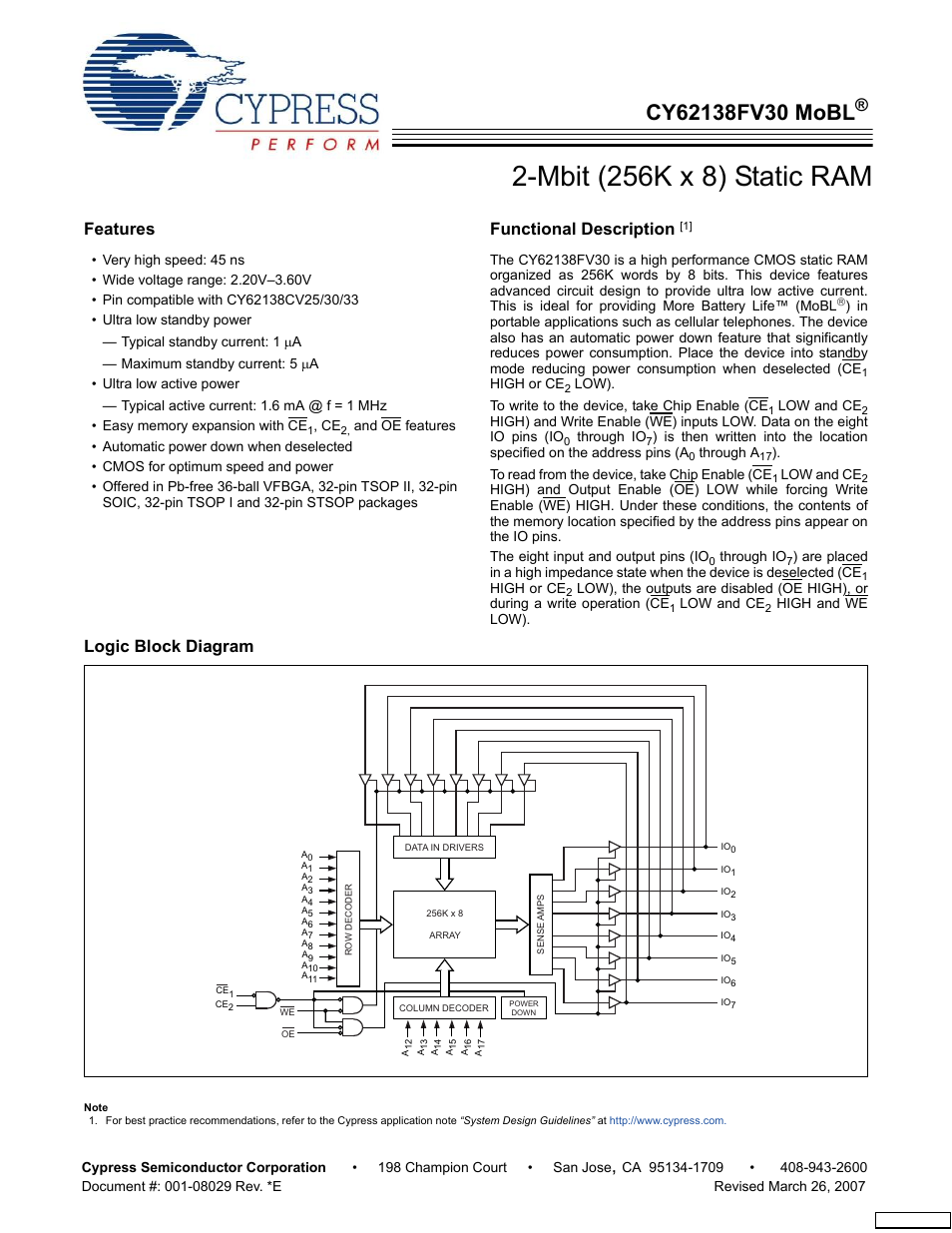 Cypress CY62138FV30 User Manual | 13 pages
