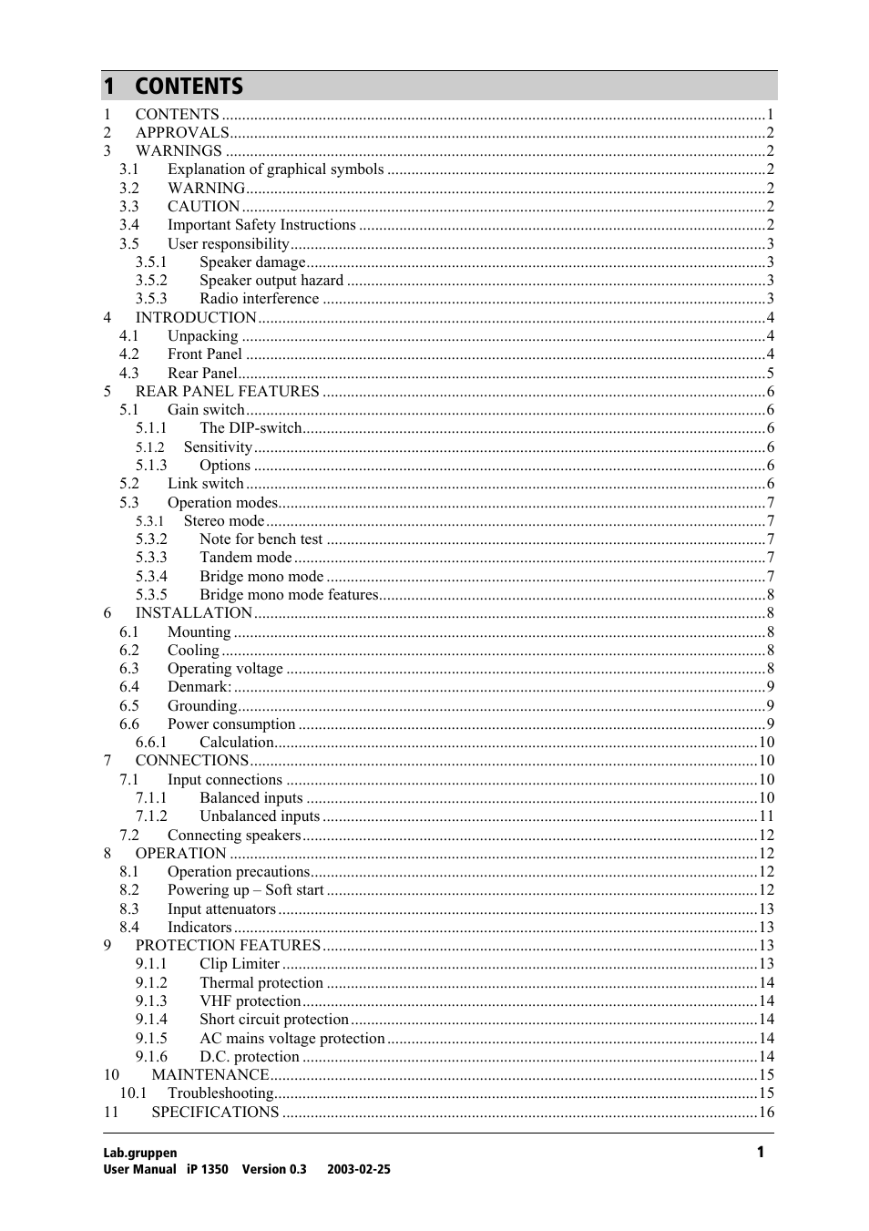Lab.gruppen iP 1350 User Manual | Page 2 / 18