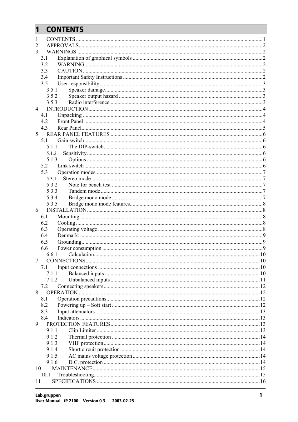 Lab.gruppen iP 2100 User Manual | Page 2 / 18