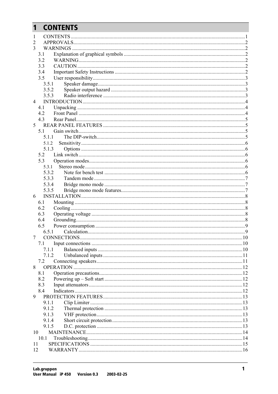 Lab.gruppen iP 450 User Manual | Page 2 / 17