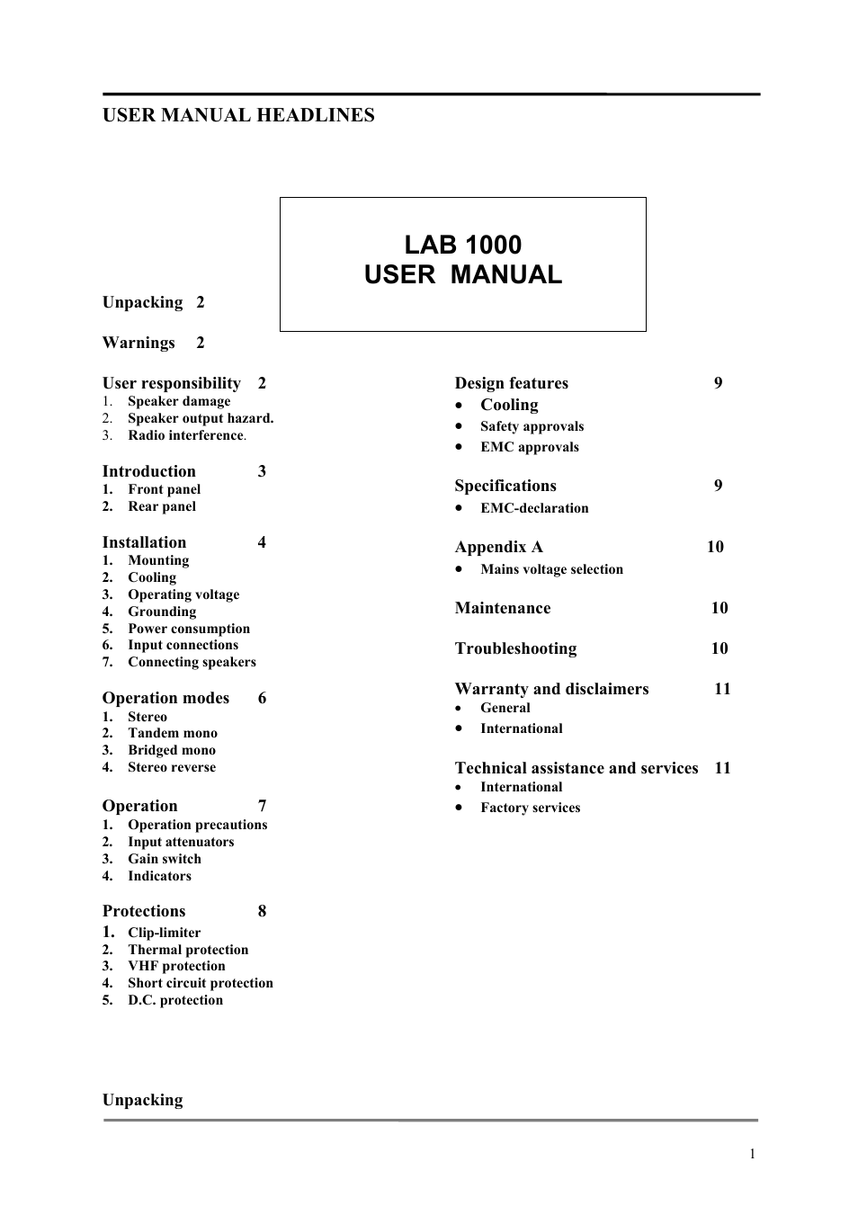 Lab.gruppen LAB 1000 User Manual | 11 pages