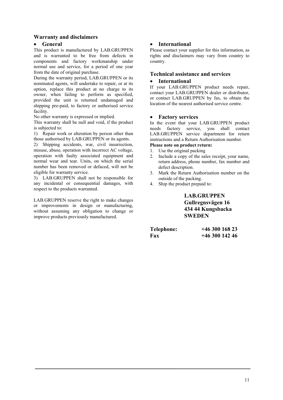Lab.gruppen LAB 1000 User Manual | Page 11 / 11