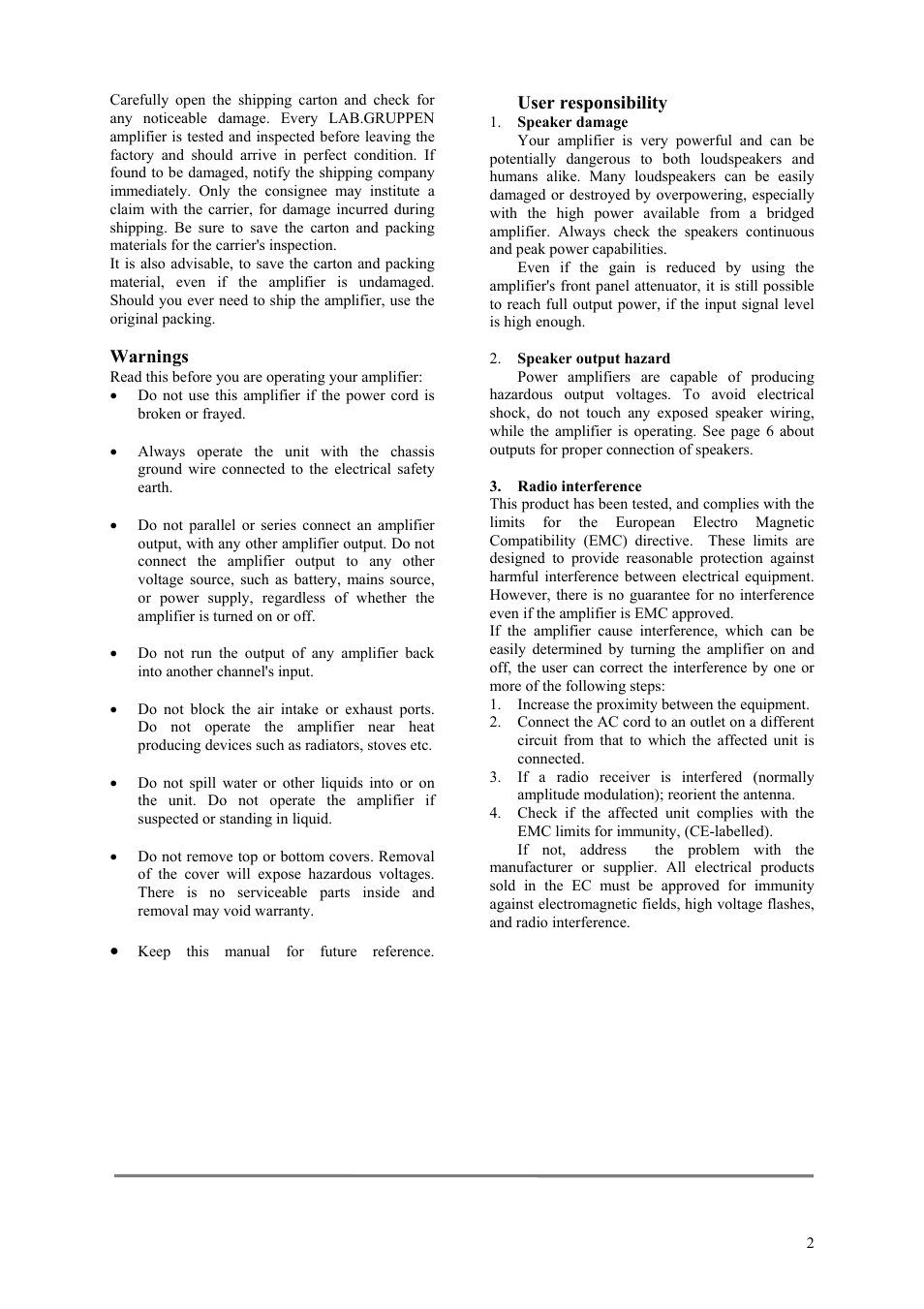 Lab.gruppen LAB 1000 User Manual | Page 2 / 11
