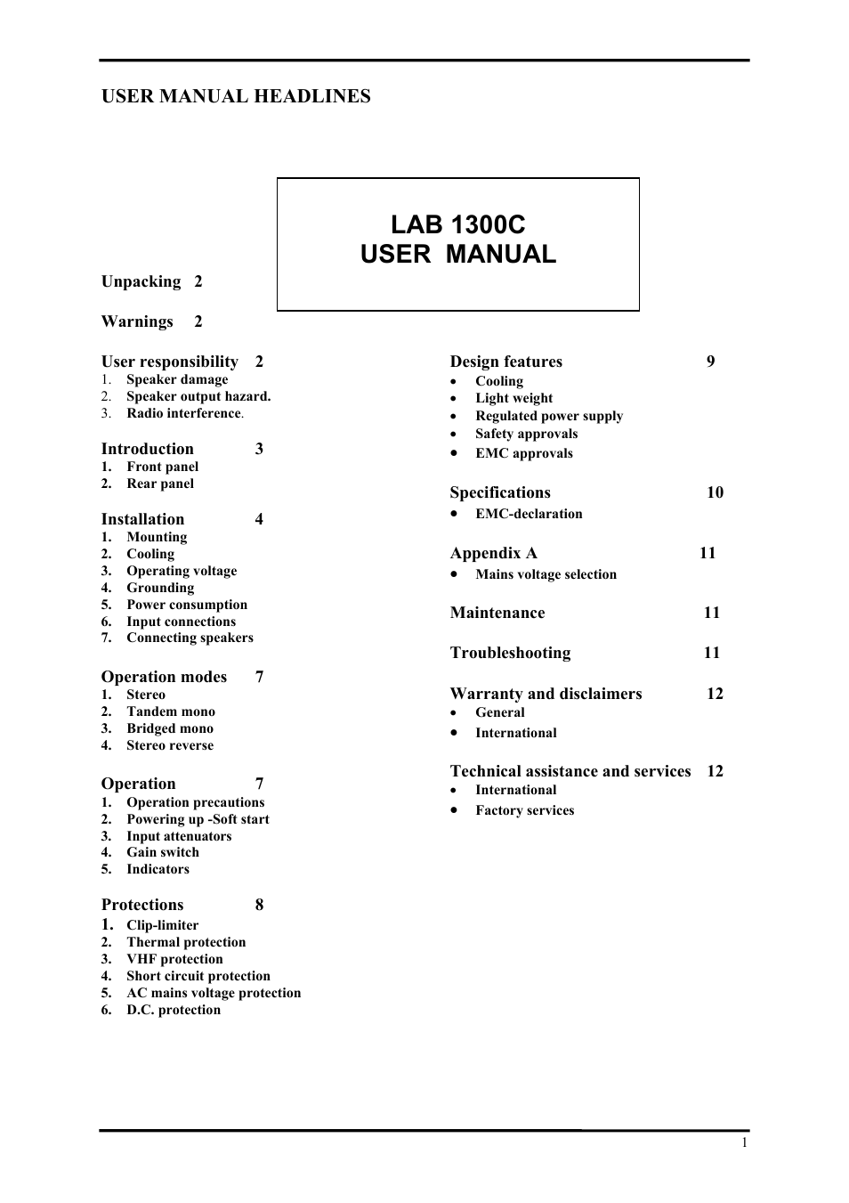 Lab.gruppen LAB 1300C User Manual | 12 pages
