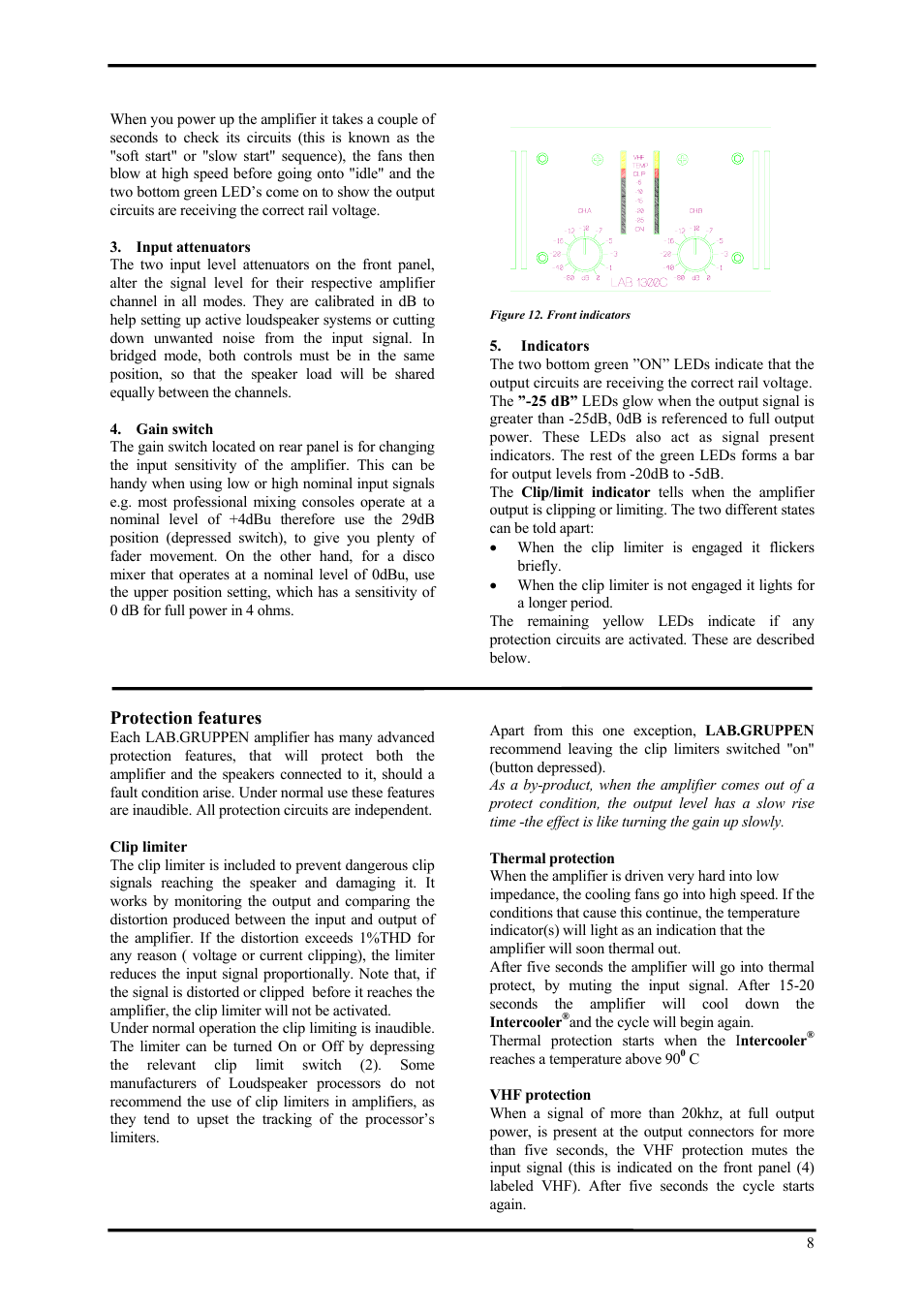 Protection features | Lab.gruppen LAB 1300C User Manual | Page 8 / 12