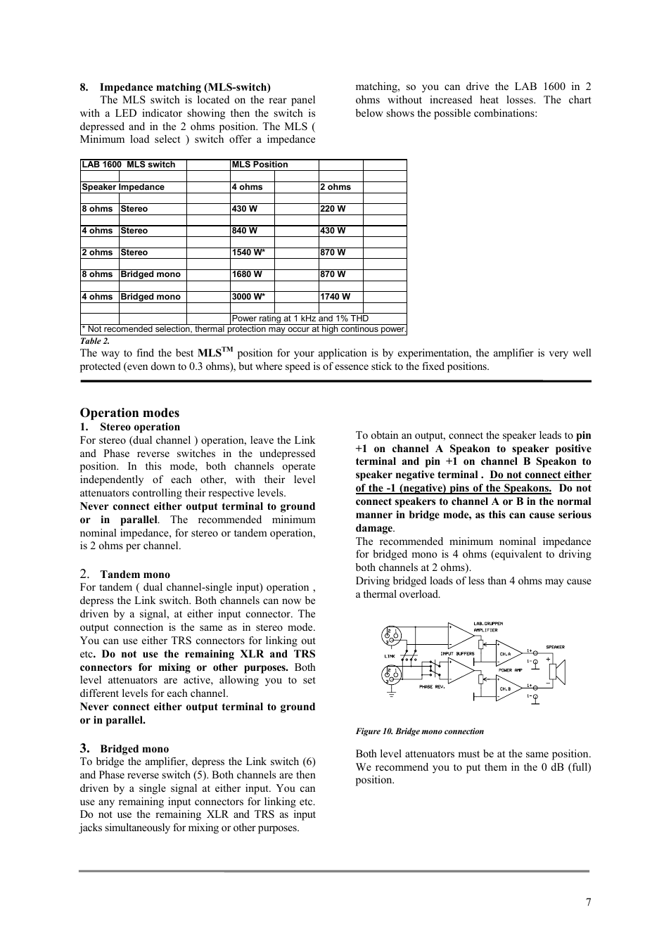 Operation modes | Lab.gruppen LAB 1600 User Manual | Page 7 / 13