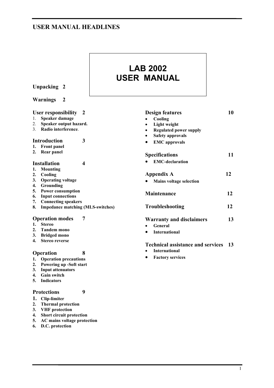 Lab.gruppen LAB 2002 User Manual | 13 pages