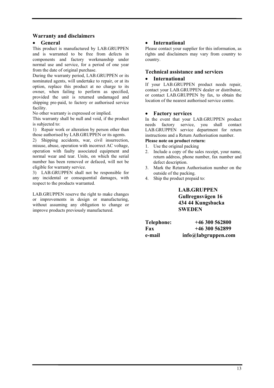 Lab.gruppen LAB 2002 User Manual | Page 13 / 13